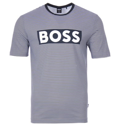BOSS Tiburt Logo Sustainable Striped T-Shirt - Dark Blue