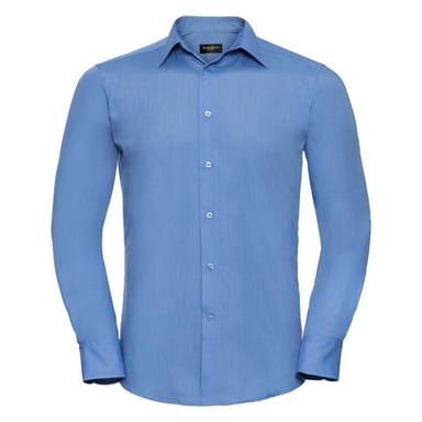 Russell Collection Popeline Herren Hemd, Langarm, pflegeleicht (Blau)