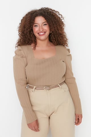 Trendyol Damen Ballonärmel Bodycone Gerade Plus Size Bluse