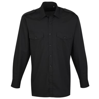 Premier Herren Hemd Pilot, langärmlig (Schwarz)