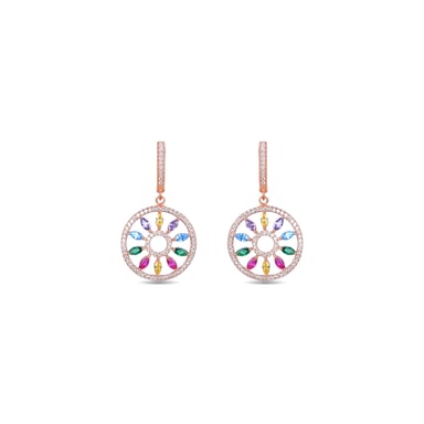 Luxus-Ohrringe mit katalanischem Mobel-Verschluss aus 925er Sterlingsilber und mehrfarbigen Zirkonia mit 18 kt Roségold plattiert
