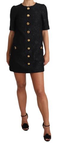 Dolce & Gabbana Damen Schwarzes Knopfverziertes Jacquard-Minikleid