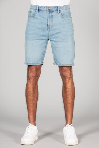 Light Blue Cotton Blend Regular-Fit Denim Shorts