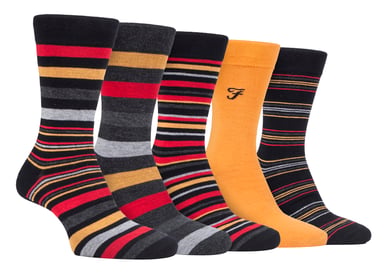 Farah - Herren 5er-Pack natürliches Bio-Bambus hell gestreifte gemusterte Socken