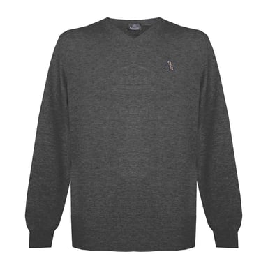 Jumper à chevreuil à manches longues et à col en V Aquascutum avec logo en gris ultra foncé