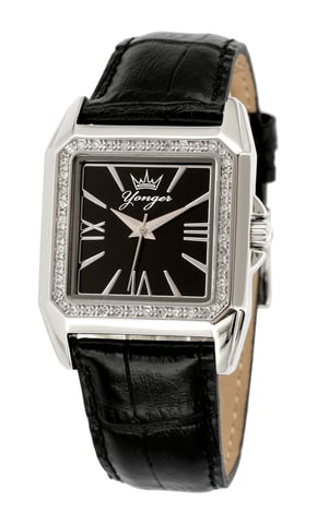 Yonger und Bresson Schwarzes Zifferblatt Schwarzes Leder Uhr