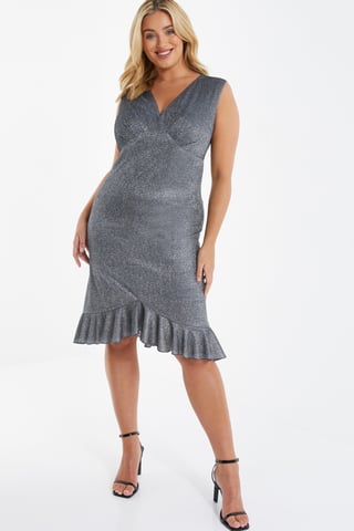 Curve Silver Bodycon Frill Midi Dress