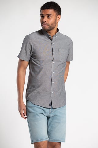 Grey Cotton Chambray Short-Sleeve Shirt