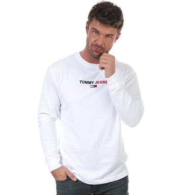 T-shirt contrasté manches longues logo linéaire Tommy Hilfiger Pour Homme en Blanc