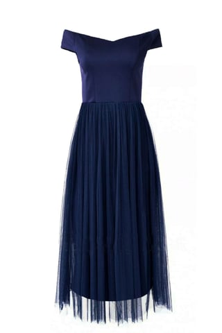 Navy Bardot Midi Dress
