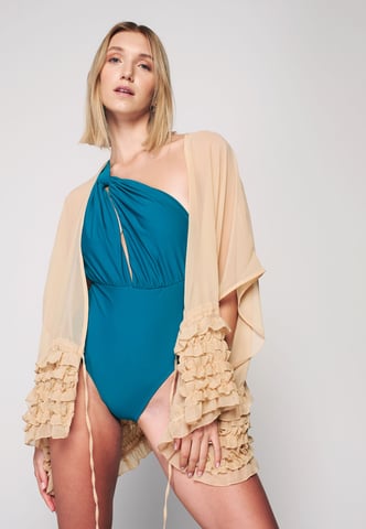 Herita Kimono mit Rüschen - Hellbraun