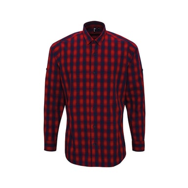 Premier Mens Mulligan Kariertes Langarmhemd aus Baumwolle (Rot/Navy)