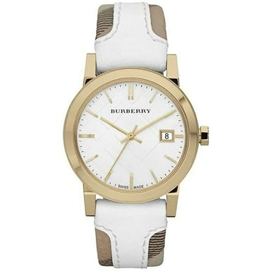 Burberry BU9110 Leder Weiß Großes Karo Damenuhr