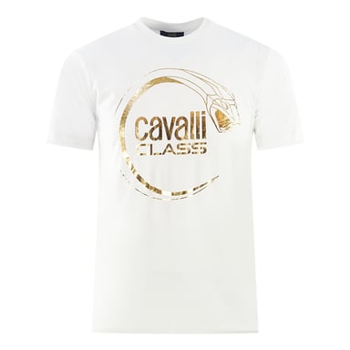 Cavalli Class Piercing Snake Logo Weißes T-Shirt