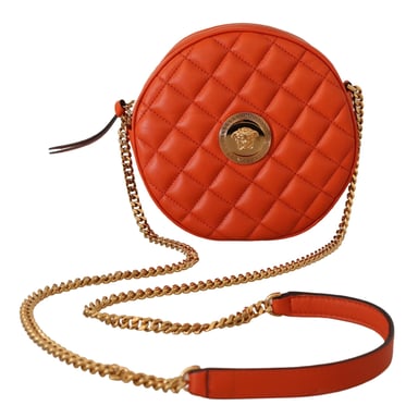 Versace Damen Rote Nappa-Leder Medusa Runde Umhängetasche