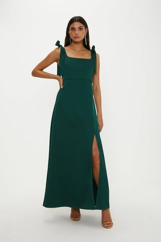 Satin Tie Shoulder Midi Bridesmaids Dress
