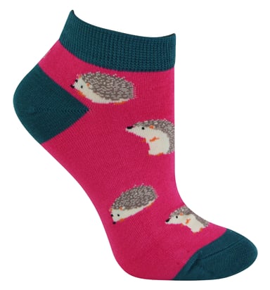 Damen Bambus Trainer Socken | Miss Sparrow | Atmungsaktive Low Cut Socken für Frauen - Igel (Hot Pink)