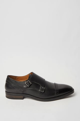 Black Formal Leather Monk strap Brogue Shoe