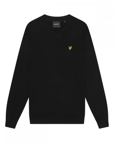 Lyle & Scott � Pullover aus Baumwollmerinowolle mit V-Ausschnitt in Schwarz