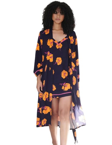 Pour Moi Luxe Woven Twill Secret Support Chemise -  Navy/Orange Floral