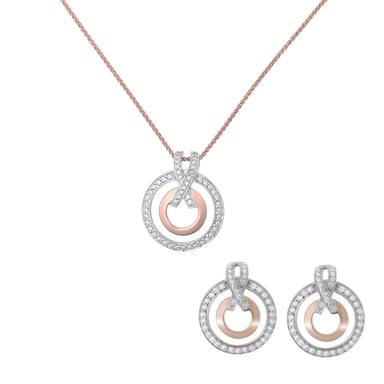 Orphelia 'Azalea' Damen 925 Sterling Silber Set: Kettenanhänger + Ohrringe - Silber/Rose SET-7095/1