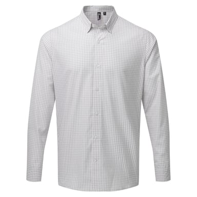 Premier Mens Maxton Check Langarmhemd (Silber/Weiß)