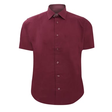 Russell Collection Herren Hemd, Kurzarm, pflegeleicht, enganliegend (Burgunder)