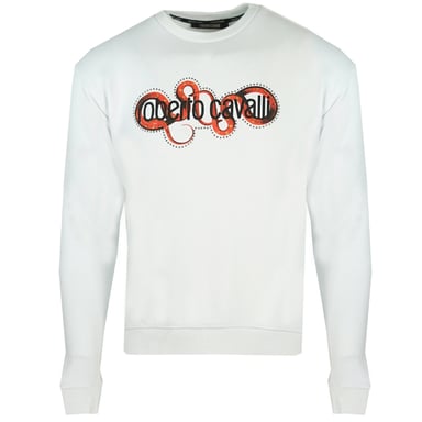 Roberto Cavalli Schlange gewickelt Logo Weiß Pullover