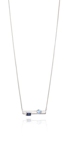 Fiorelli Silver Womens 925 Sterling Silver Blue Nano Crystal Bar Necklace of Length 41cm + 5cm