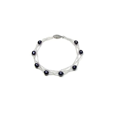 Bracelet Torsadé Femme en Argent 925 et Perles de culture Noir
