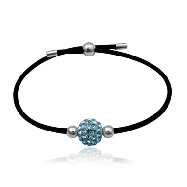 Bracelet stretch noir et Perle en Cristal Bleu et Argent 925