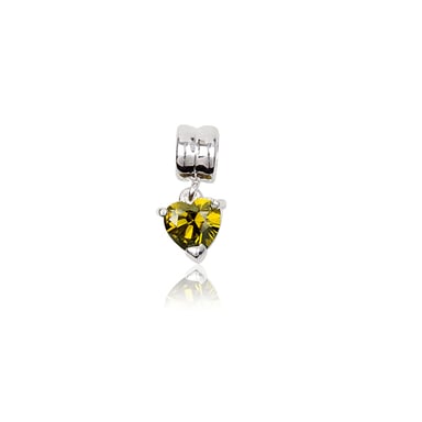 Charms Bead Coeur en Cristal Jaune Vert et Argent 925