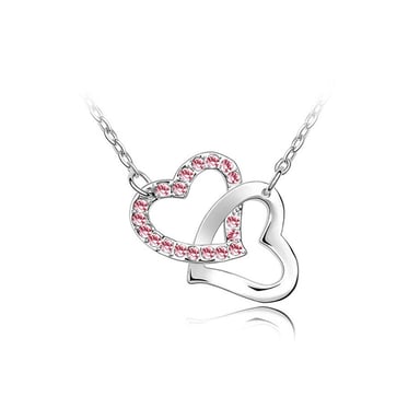 Swarovski - Collier double Coeurs entrelacés orné de Cristal rose de Swarovski et plaqué rhodium