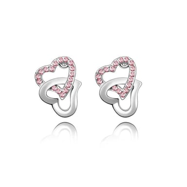 Swarovski - Double Hearts Earrings made with a pink crystal from Swarovski