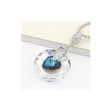 Swarovski - Pendentif Cercle et Coeur orné de Cristal de Swarovski Elements Blanc et Bleu