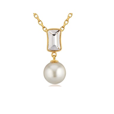 Swarovski - Pendentif Perle orné de cristal de Swarovski Blanc et Plaqué or jaune