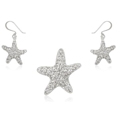 Parure Pendentif et Boucles d'Oreilles Etoiles en Cristal Blanc et Argent 925