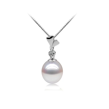 Pendentif Double Coeurs Perle de Culture blanche, Cubic Zirconia et Argent 925