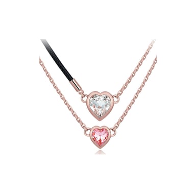 Swarovski - White and Pink Swarovski Crystal Elements and Rhodium Plated Double Heart Necklace