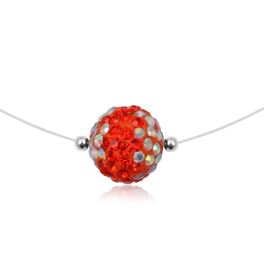 Collier Nylon Invisible Perle en Cristal Rouge et Argent 925