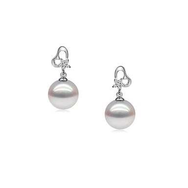 Boucles d'Oreilles Coeurs en Argent 925 et Perles de Culture Blanches