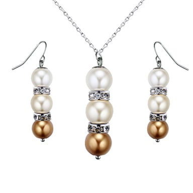 Parure Collier et Boucles d'oreilles Perles Jaunes, Cristal et Plaqué Rhodium