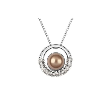 Pendentif Cercle Perle Marron et Cristal Blanc
