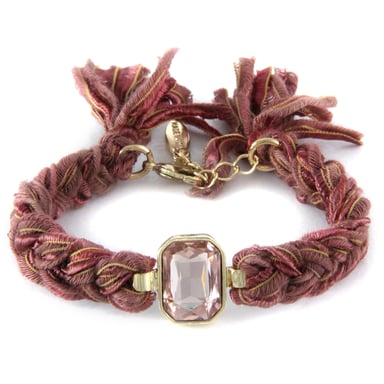 Ettika - Bracelet Cristal plaqué Or Jaune et Coton Rubans Tressés Marron