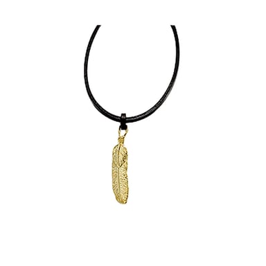 Collier Plume Cuir et Métal Or