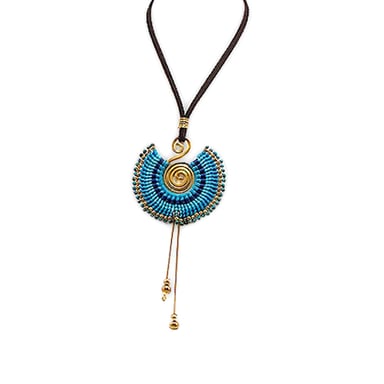 Collier Spirale Métal Doré et Perles Bleues