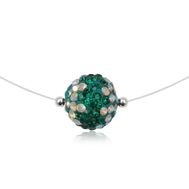 Collier Nylon Invisible Perle en Cristal Vert et Argent 925