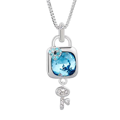 Swarovski - Blue Swarovski Crystal Elements Padlock and Key Pendant and Rhodium Plated