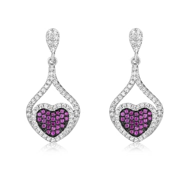 Swarovski - Boucles d'oreilles Coeur en Argent orné de Cristal Swarovski Cubic Zirconia Blancs et Roses