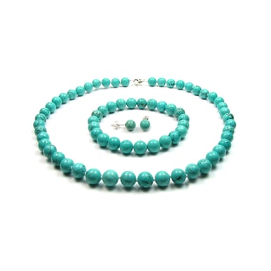 Parure Femme Collier, Bracelet et Boucles d'oreilles en Perles Turquoise et Argent 925
